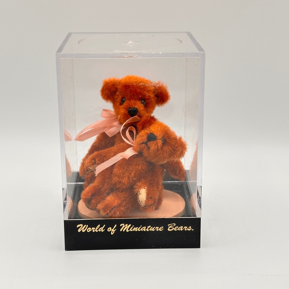 House of Miniature Bears Theresa Yang Copper Teddy Bears Pink Bow Set of 2 1997